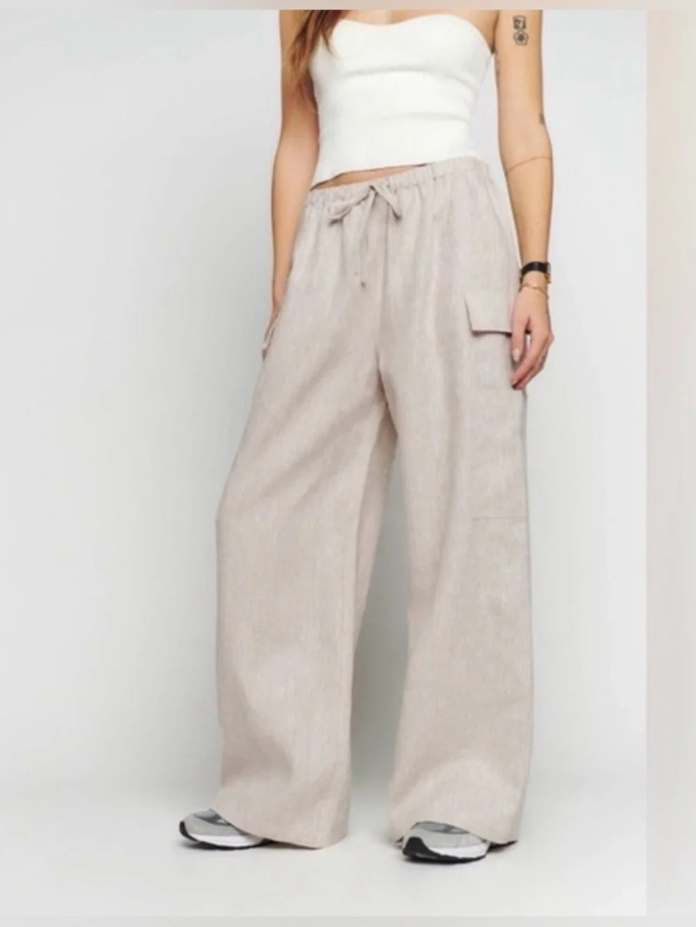 Reformation Ethan linen cargo pants in oat wide leg XL plus size